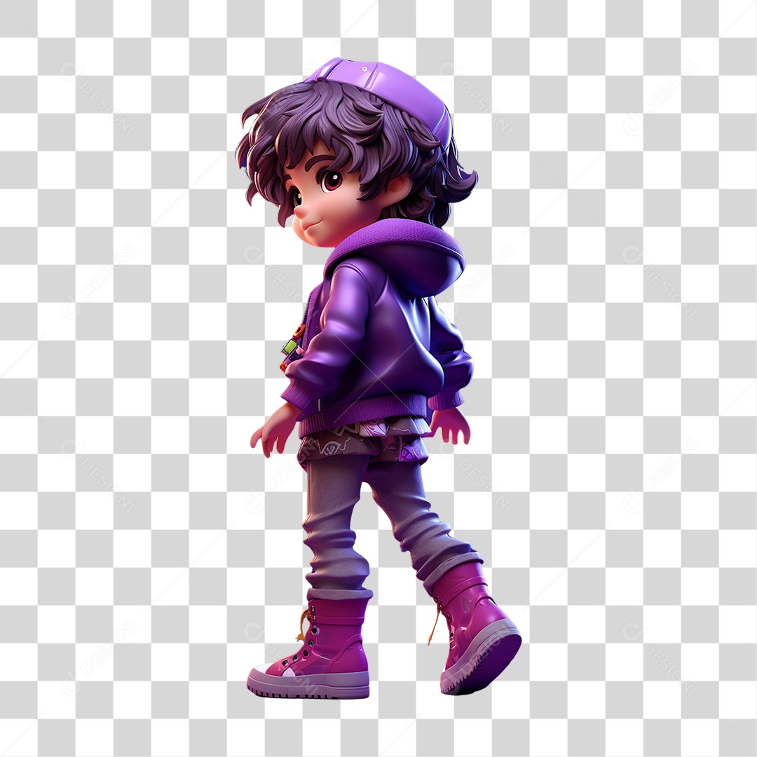 Desenho Menina com Roupa Roxa PNG Transaprente