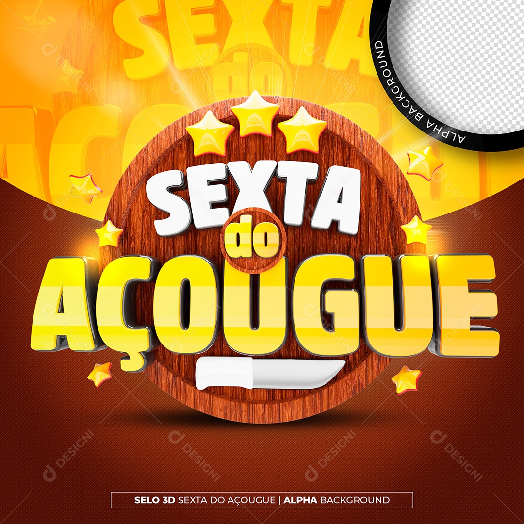 Sexta do Açougue Selo 3D Vermelho Dourado para Composição PSD