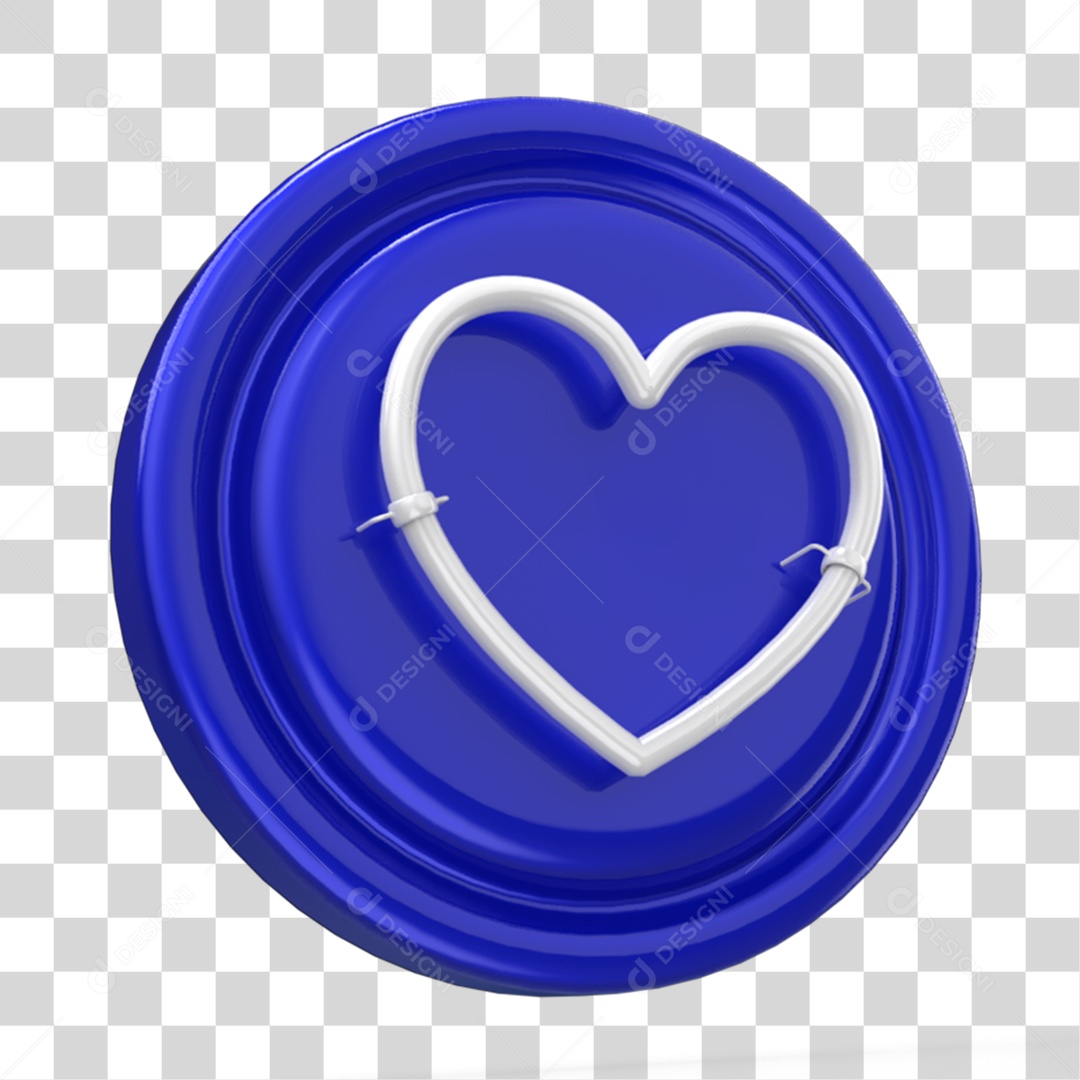 Elemento 3D Ícone com Coração de Neon PNG Transparente