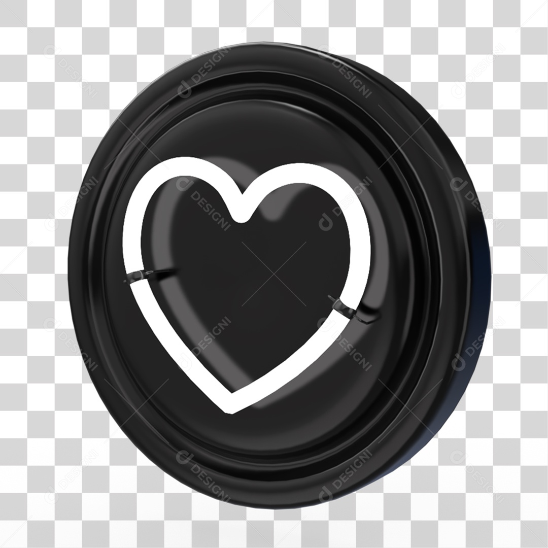 Elemento 3D Ícone com Coração de Neon PNG Transparente