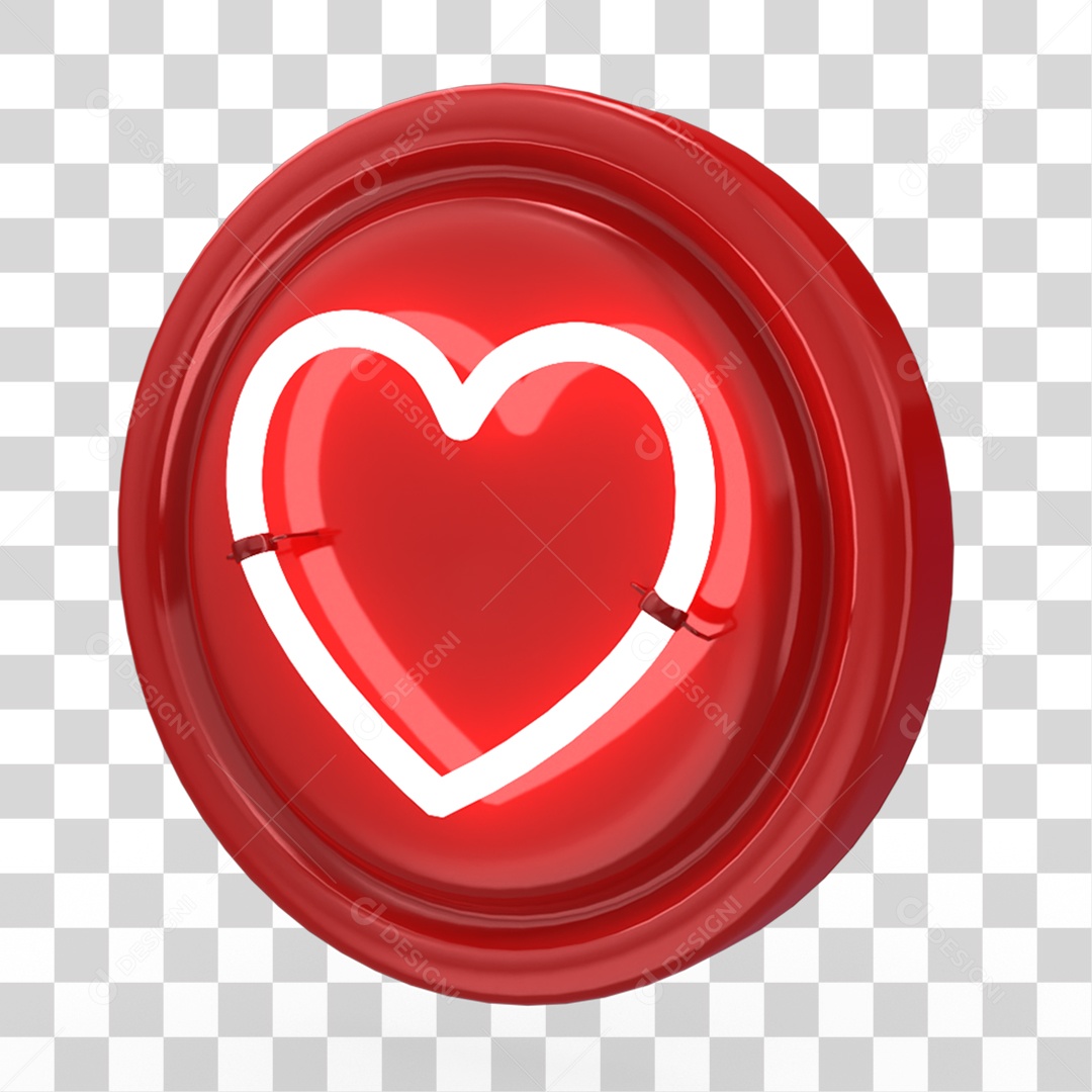 Elemento 3D Ícone com Coração de Neon PNG Transparente