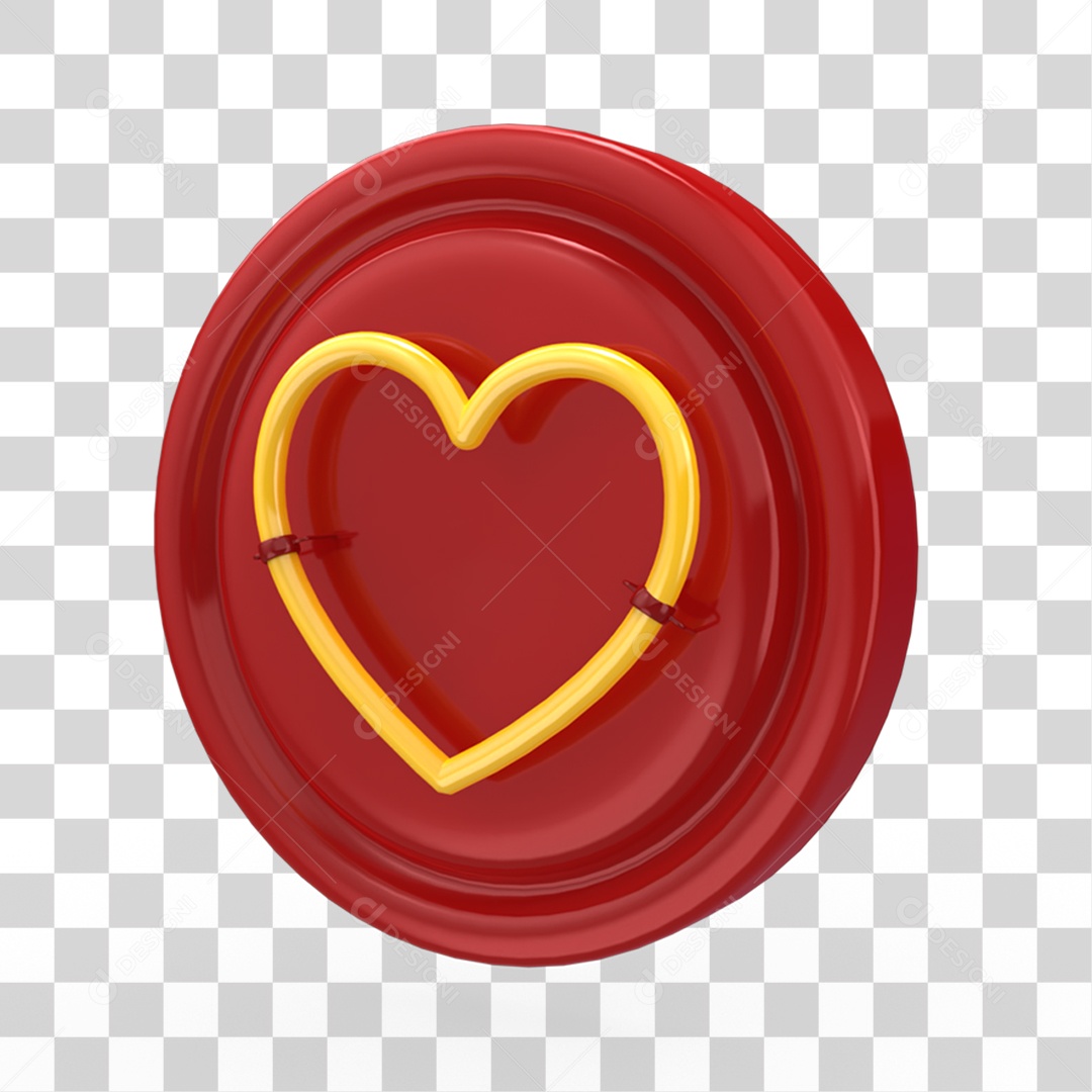 Elemento 3D Ícone com Coração de Neon PNG Transparente