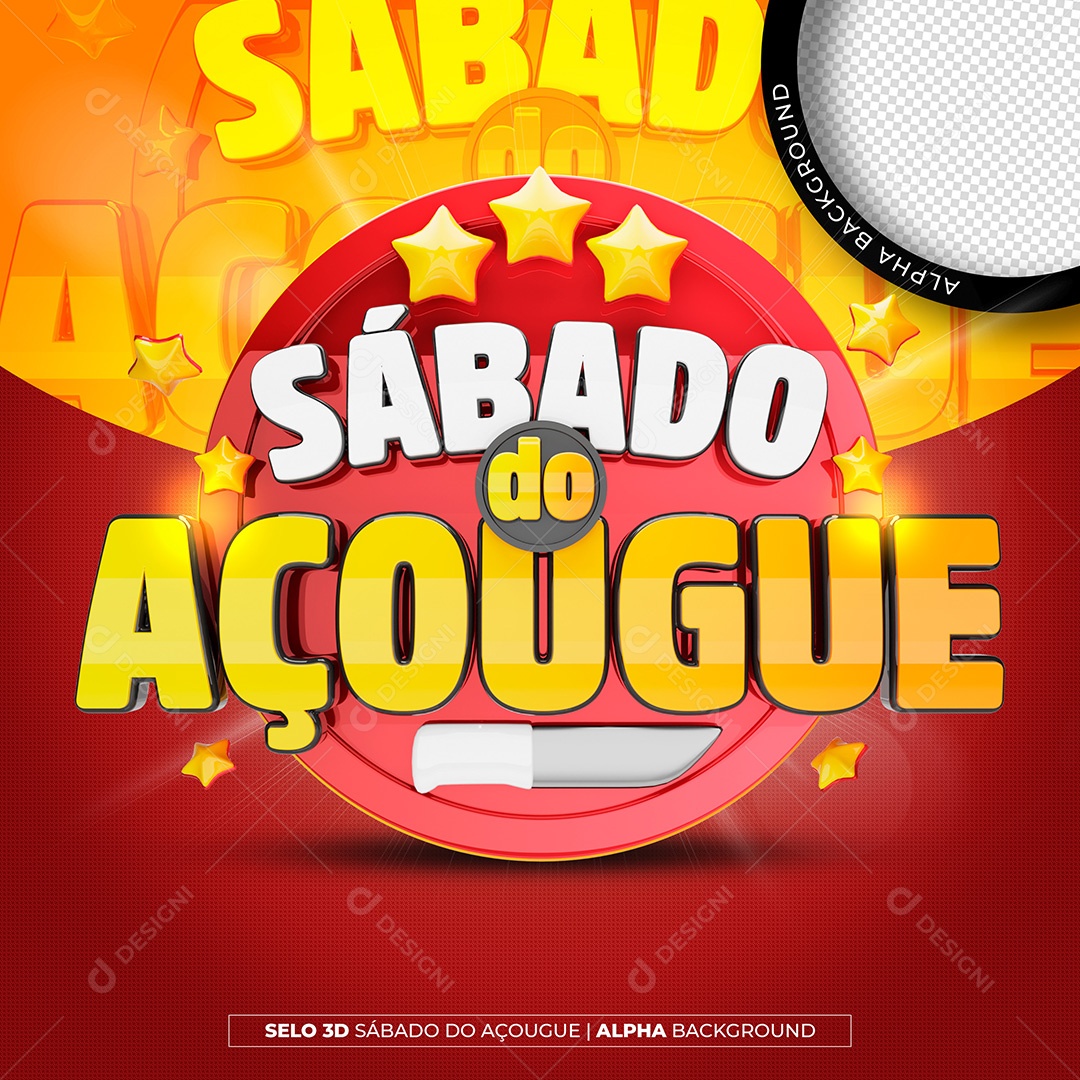 Sábado do Açougue Selo 3D Branco Dourado para Composição PSD