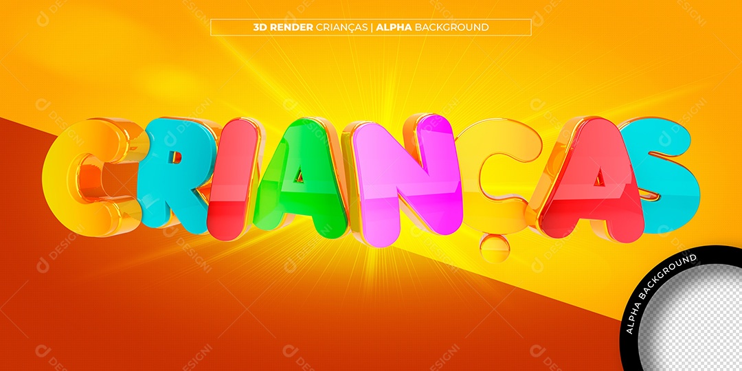 Dia das Crianças Selo 3D Dourado Azul Vermelho Roxo Verde para Composição PSD