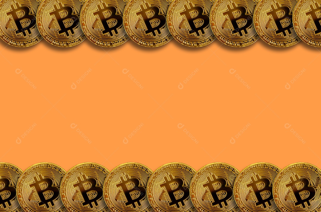 Moedas de bitcoin sobre fundo amarelo