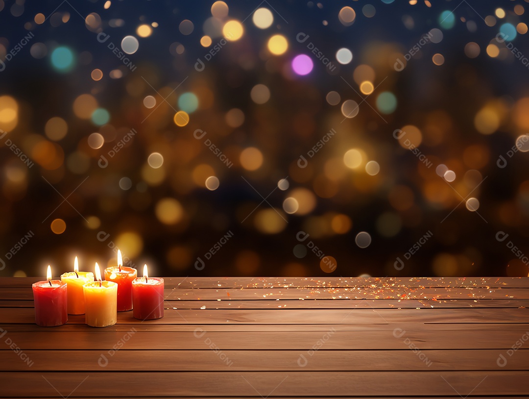 Mesa de madeira em branco com lanterna leve para fundo do festival de diwali