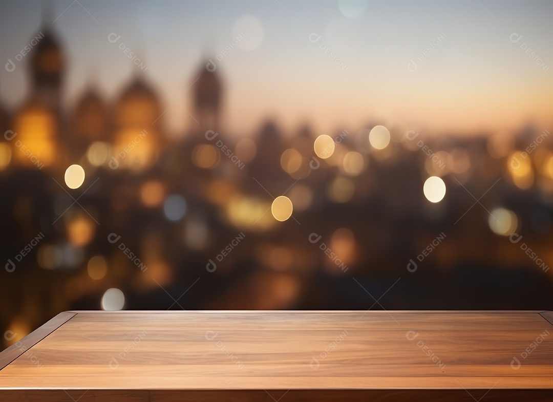 Mesa de madeira em branco com lanterna leve para fundo do festival de diwali