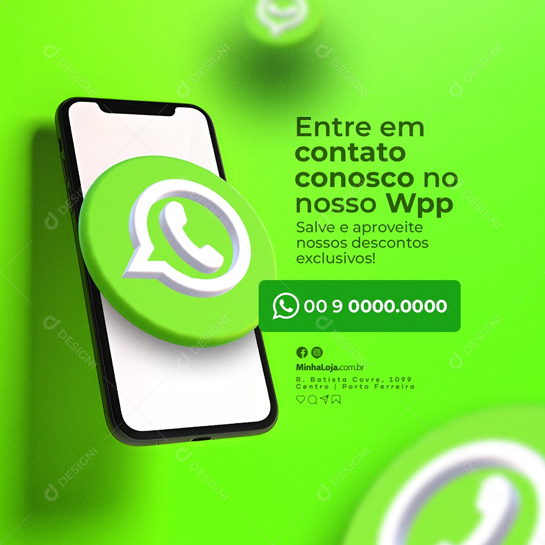 WhatsApp Entre em Contato Conosco no Nosso Wpp Salve e Aproveite Nossos Descontos Social Media PSD Editável