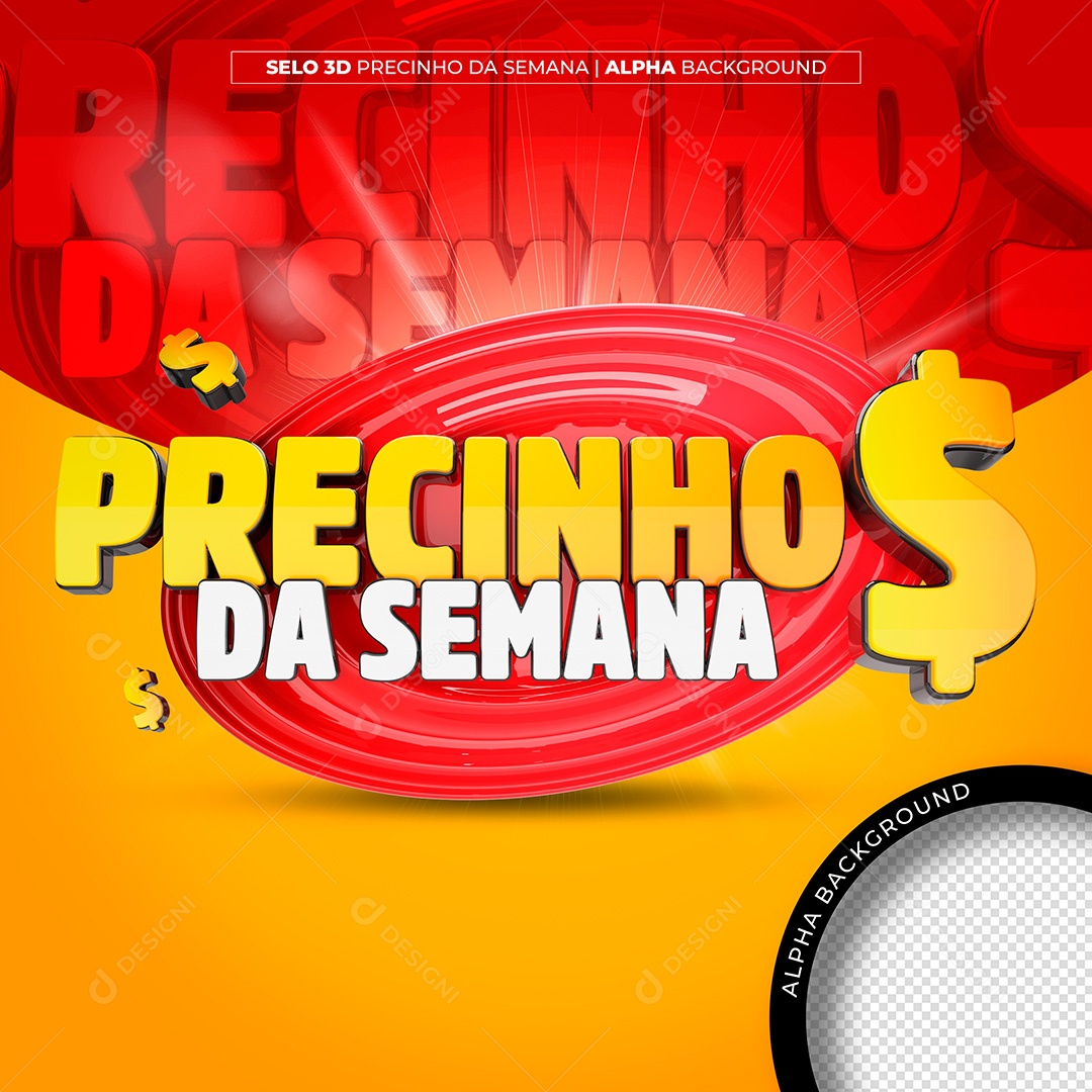 Precinho da Semana Selo 3D Dourado Vermelho para Composição PSD