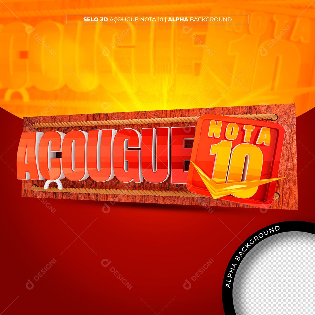 Açougue Nota 10 Selo 3D Vemelho Dourado para Composição PSD