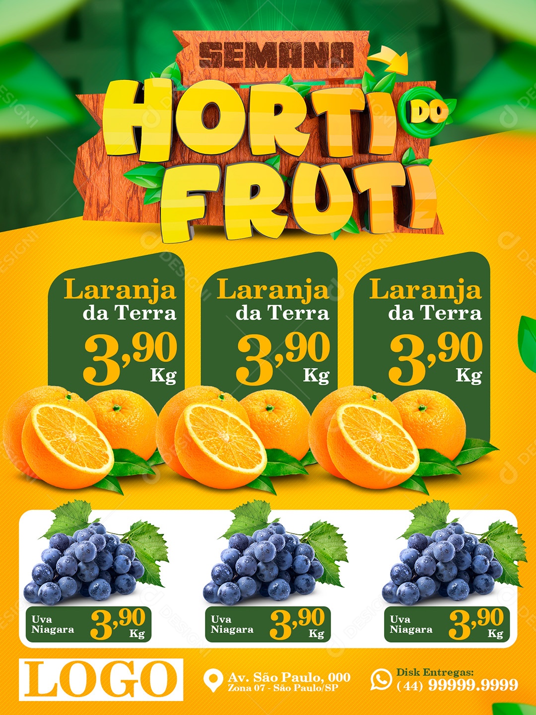 Encarte Semana Hortifruti Laranja da Terra Uva Social Media PSD Editável