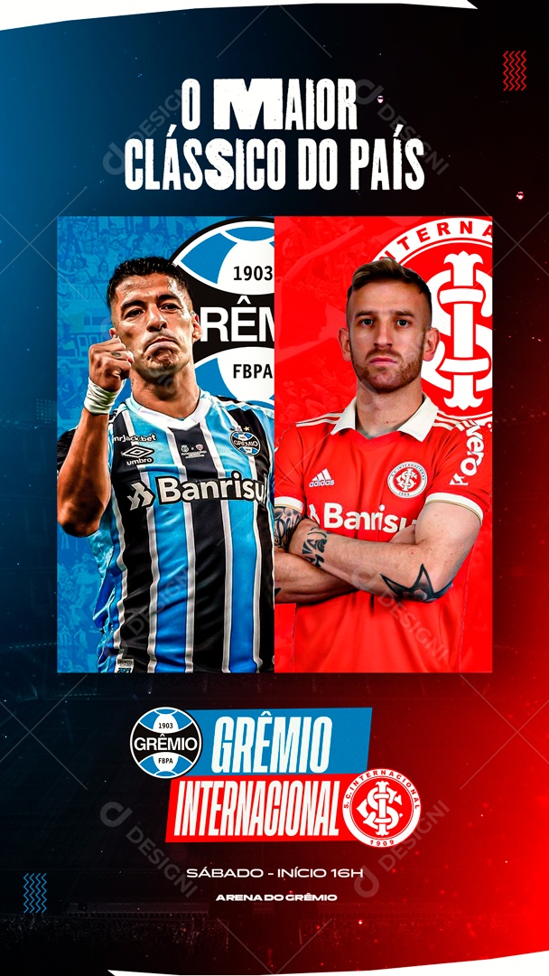 Flyer o Maior Clássico Do País Grêmio X Internacional Social Media PSD Editável