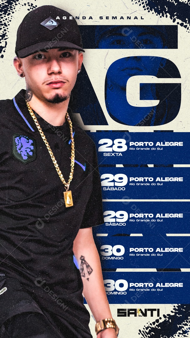 Social Media Flyer Story Agenda Semanal Dj Santi PSD Editável