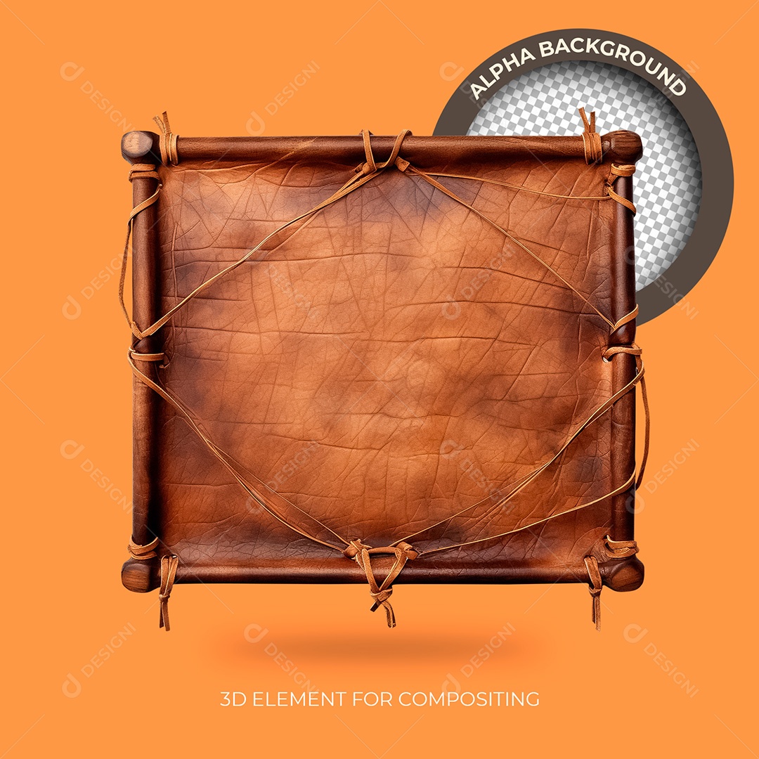Elemento 3D Madeira Base de Couro Decoraçã para Composição PSD