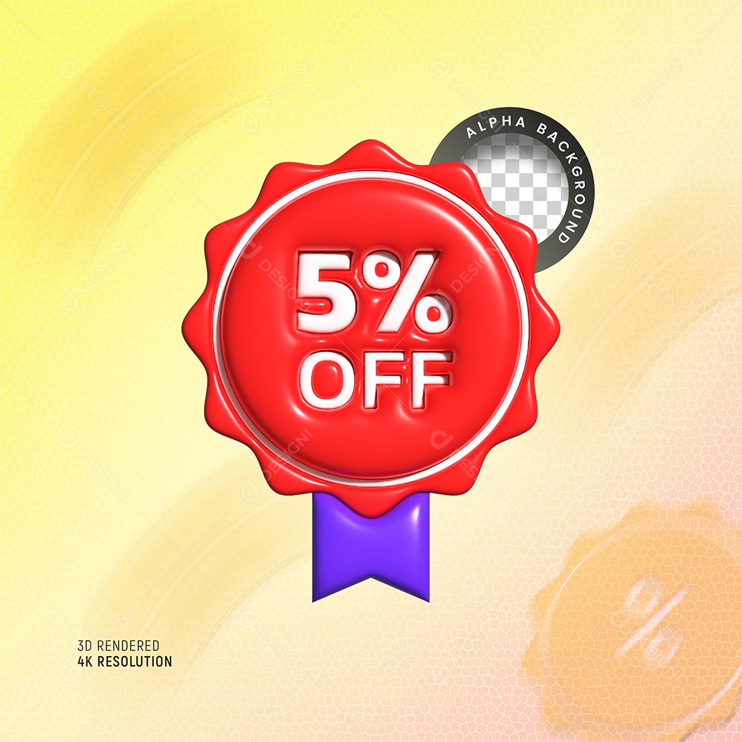 Medalha Vermelha 5% Off Elemento 3D Para Composição PSD