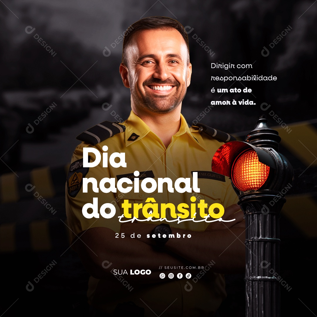 Dia Nacional do Trânsito Dirigir com Responsabilidade é um Ato de Amor à Vida Social Media PSD Editável