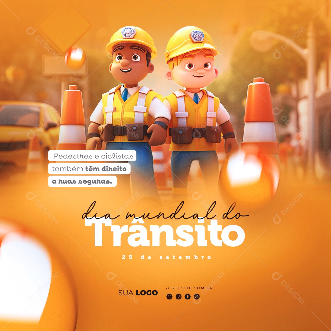 Dia Nacional do Trânsito Pedestres e Ciclistas Também têm Direito Social Media PSD Editável