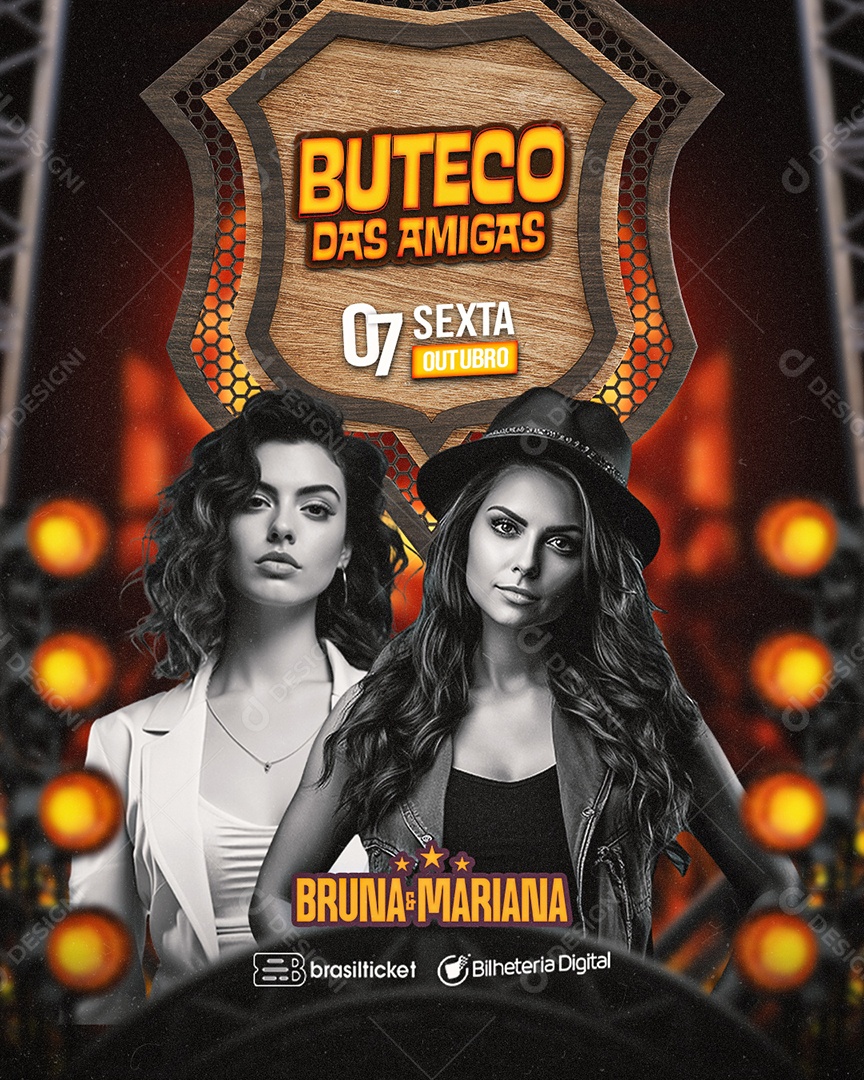 Flyer Buteco Das Amigas Bruna & Mariana Social Media PSD Editável
