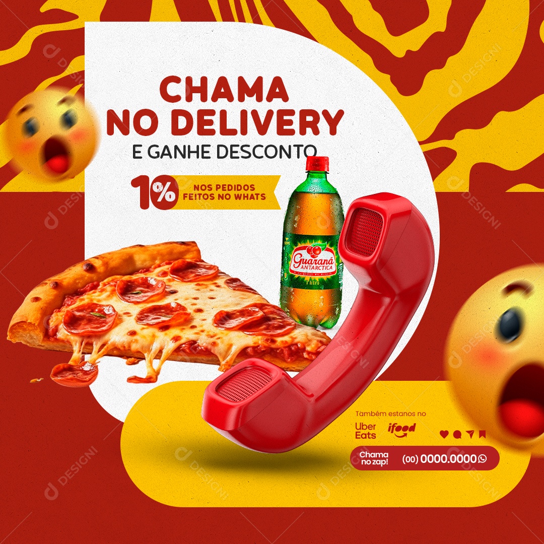 Pizzaria Chama no Delivery e Ganhe Desconto 10% nos Pedidos Feitos no Whats Social Media PSD Editável