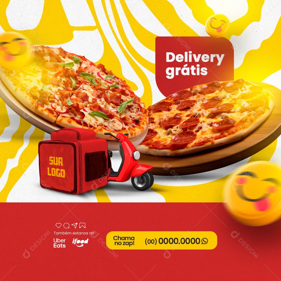 Pizzaria Delivery Grátis Social Media PSD Editável
