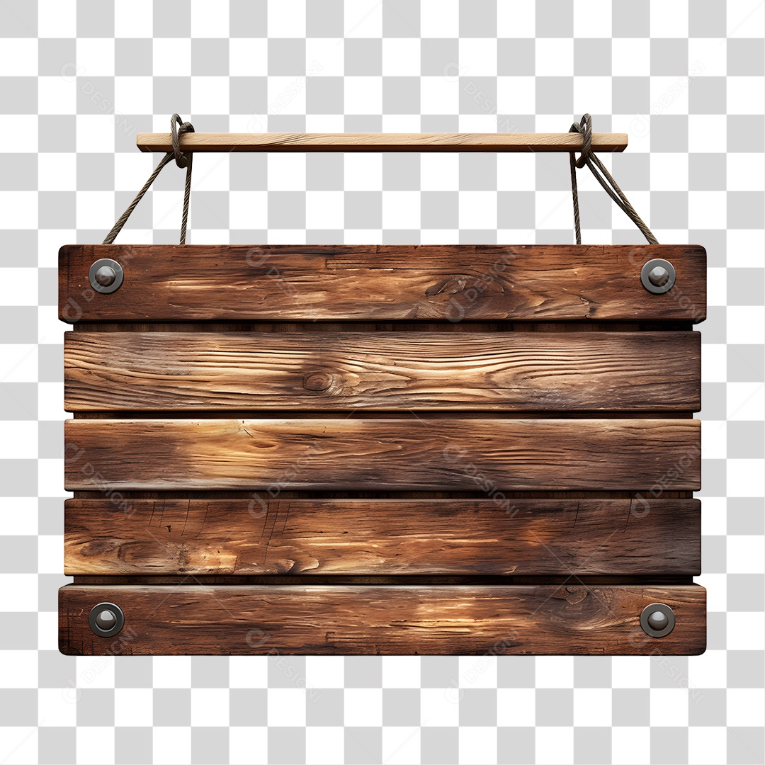 Elemento 3D Placa de Madeira Para Composição PNG Transparente