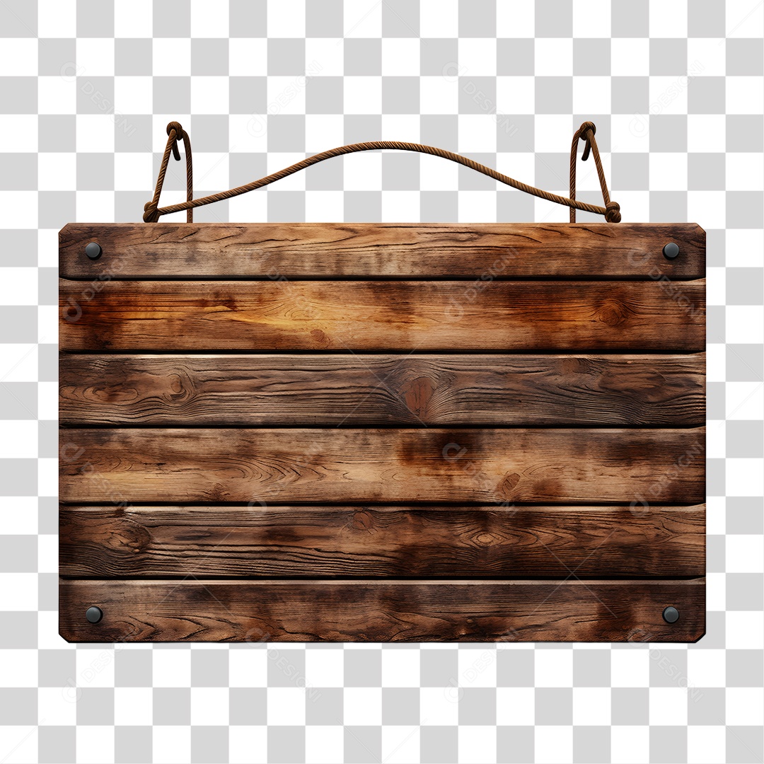 Elemento 3D Placa de Madeira Para Composição PNG Transparente