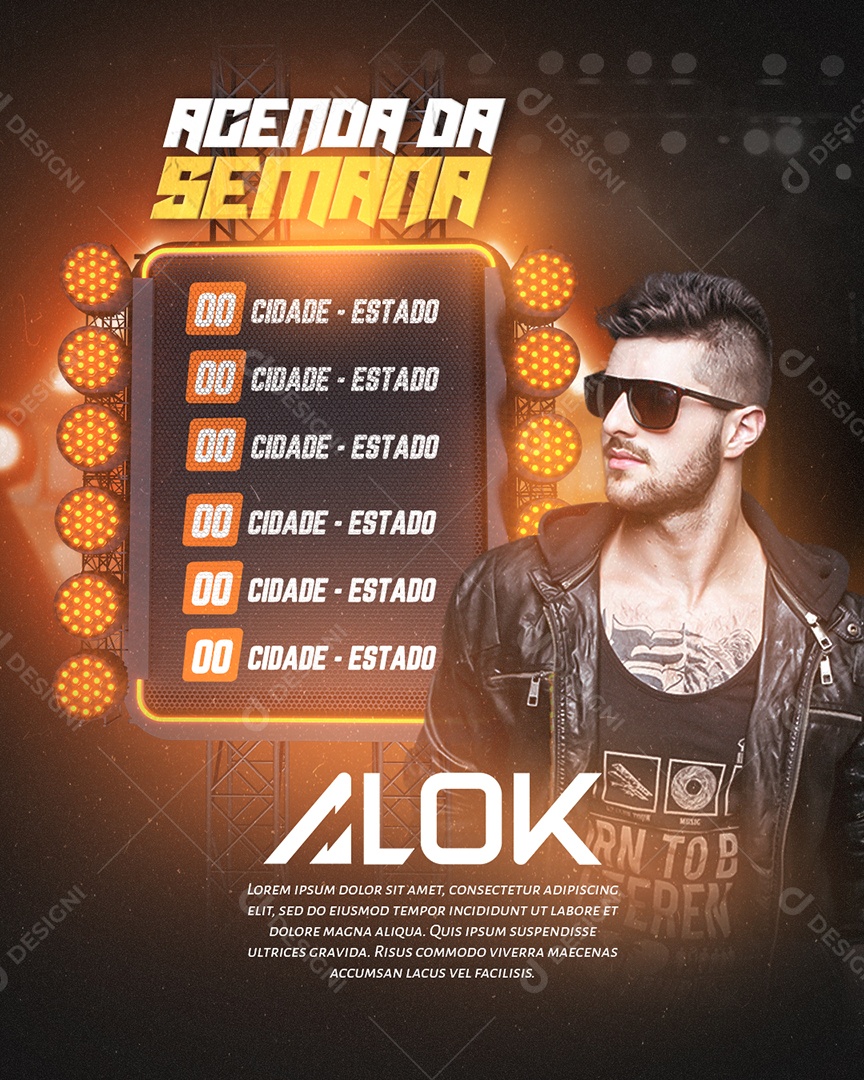 Flyer Agenda Da Semana Alok Social Media PSD Editável