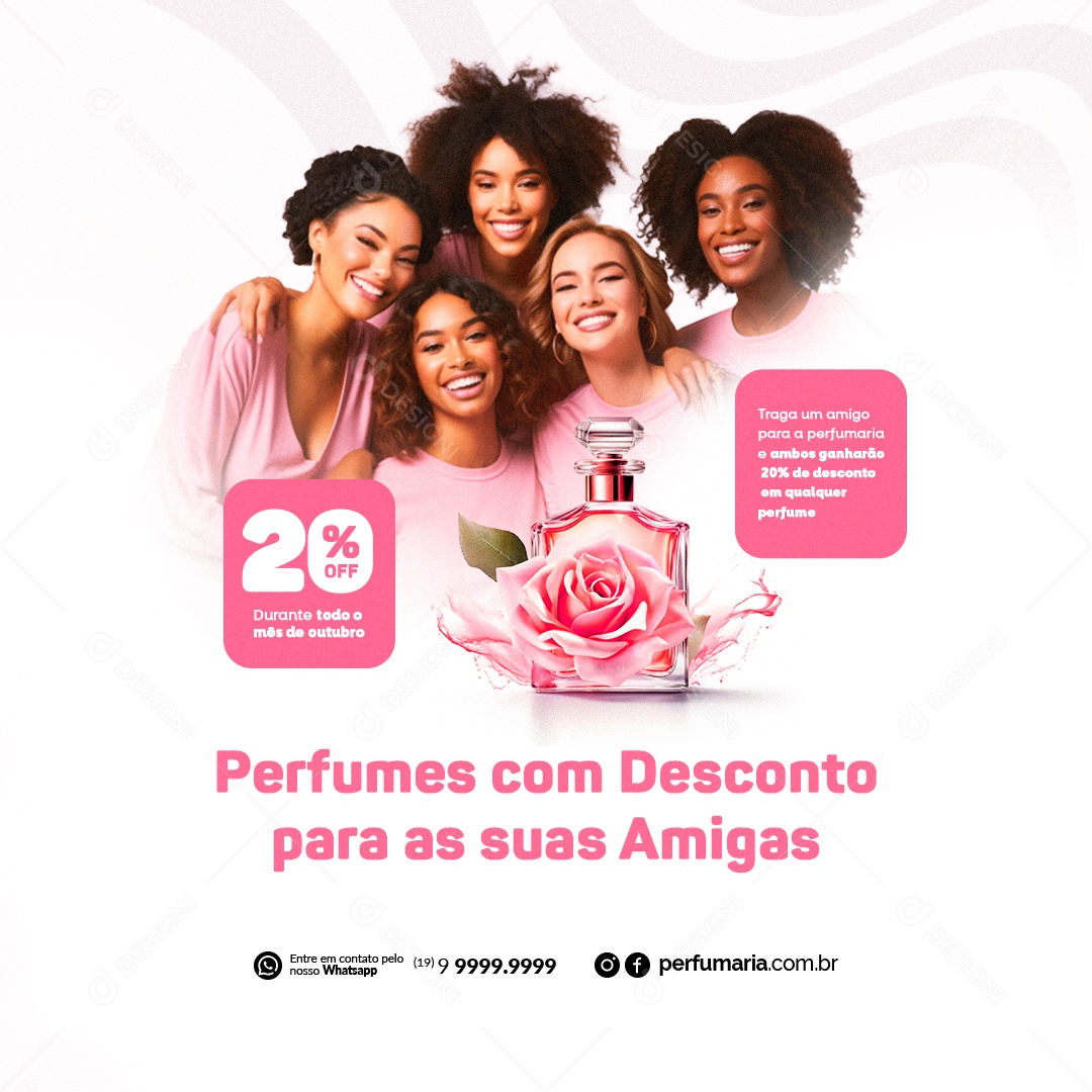 Perfumaria Outubro Rosa Perfumes com Desconto para as Suas Amigas Social Media PSD Editável