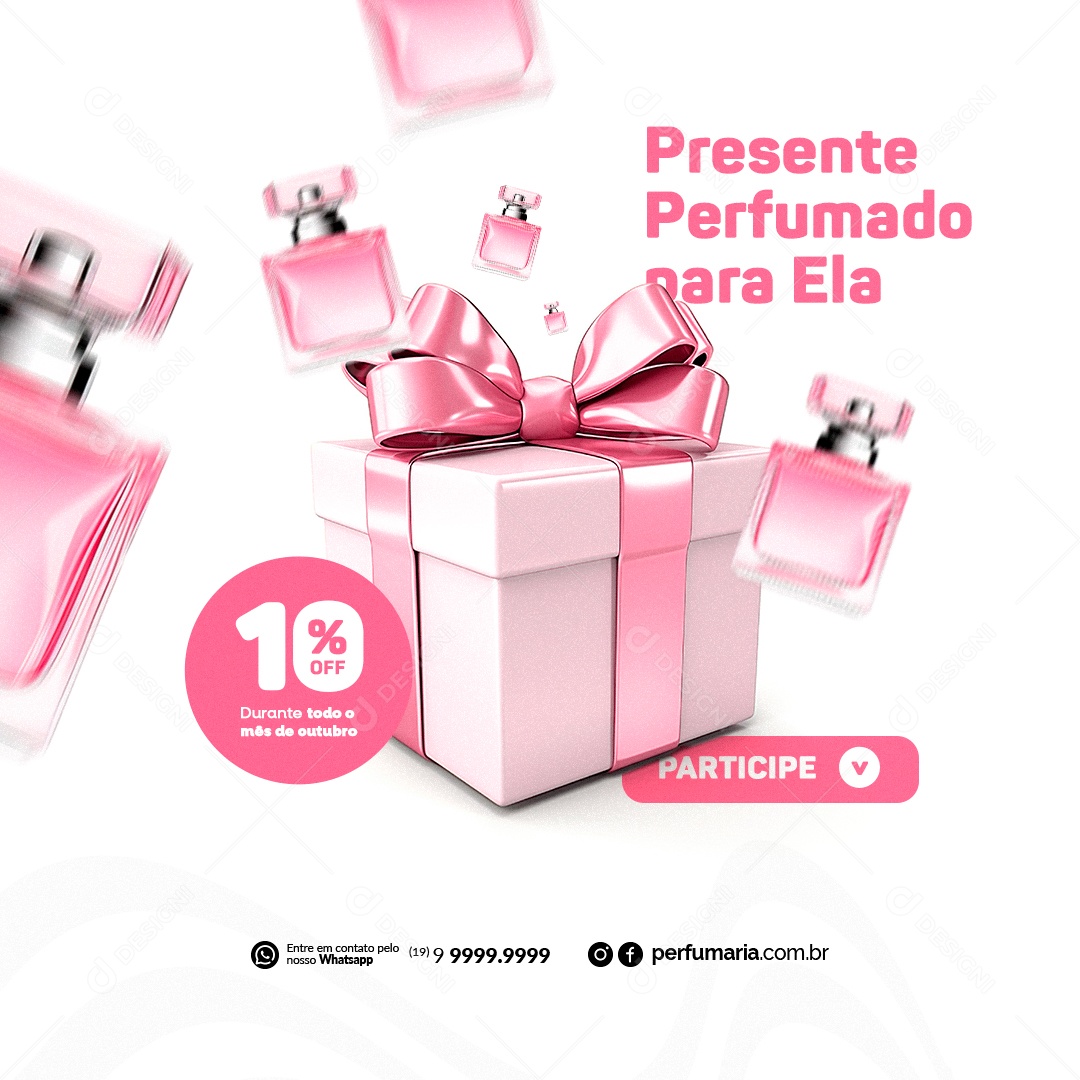 Perfumaria Outubro Rosa Presente Perfumado para Ela Social Media PSD Editável