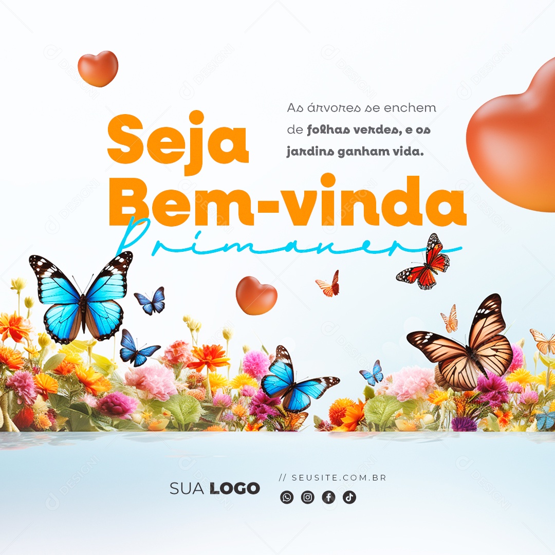 Bem Vinda Primavera As Árvores se Enchem de Folhas Verde Social Media PSD Editável