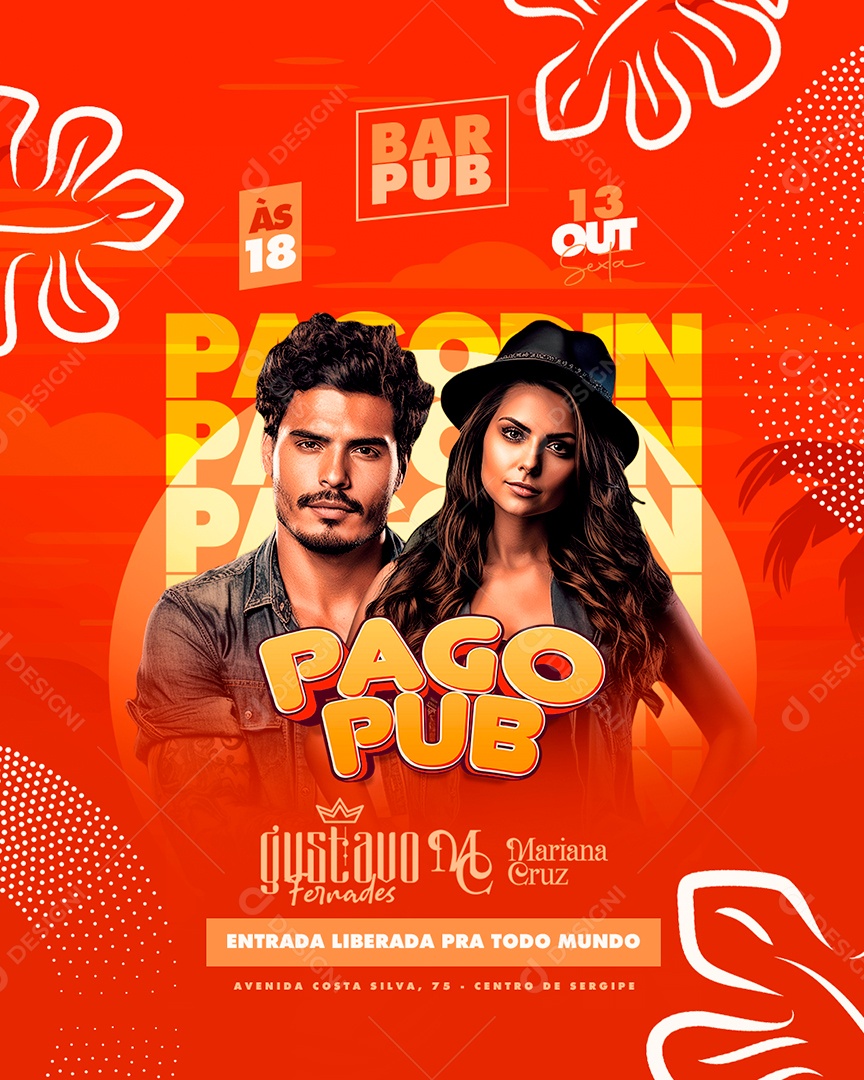 Flyer Pago Pub Gustavo Fernades Mariana Cruz Social Media PSD Editável
