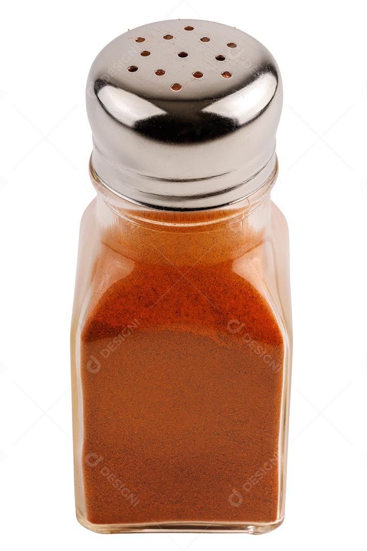 Pote de vidro com tempero isolado no fundo branco