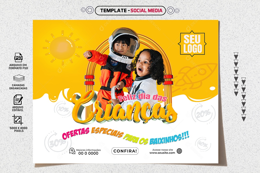Social Media Feed Feliz Dia Das Crianças Ofertas Especiais PSD Editável