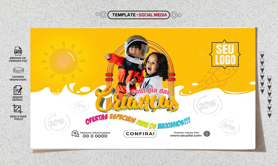 Social Media Banner Feliz Dia Das Crianças Ofertas Especiais PSD Editável