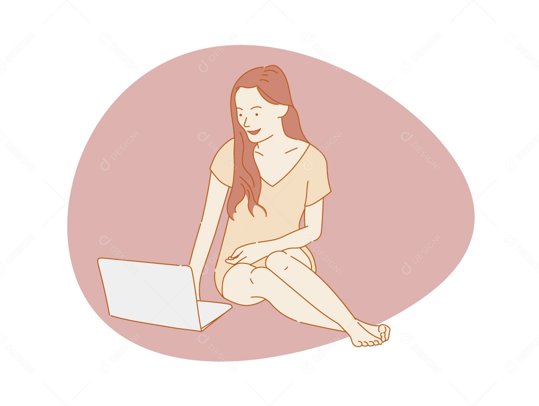 Mulher Usando Notebook Ilustração Vetor EPS