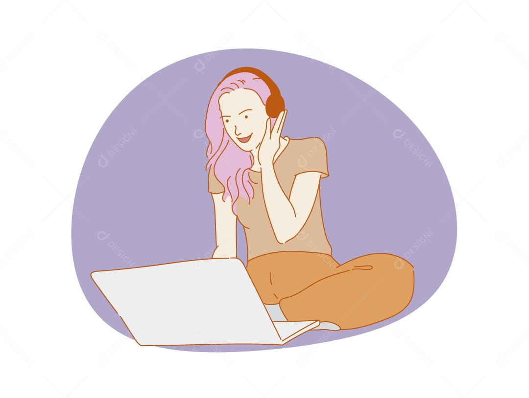 Mulher Usando Notebook Ilustração Vetor EPS