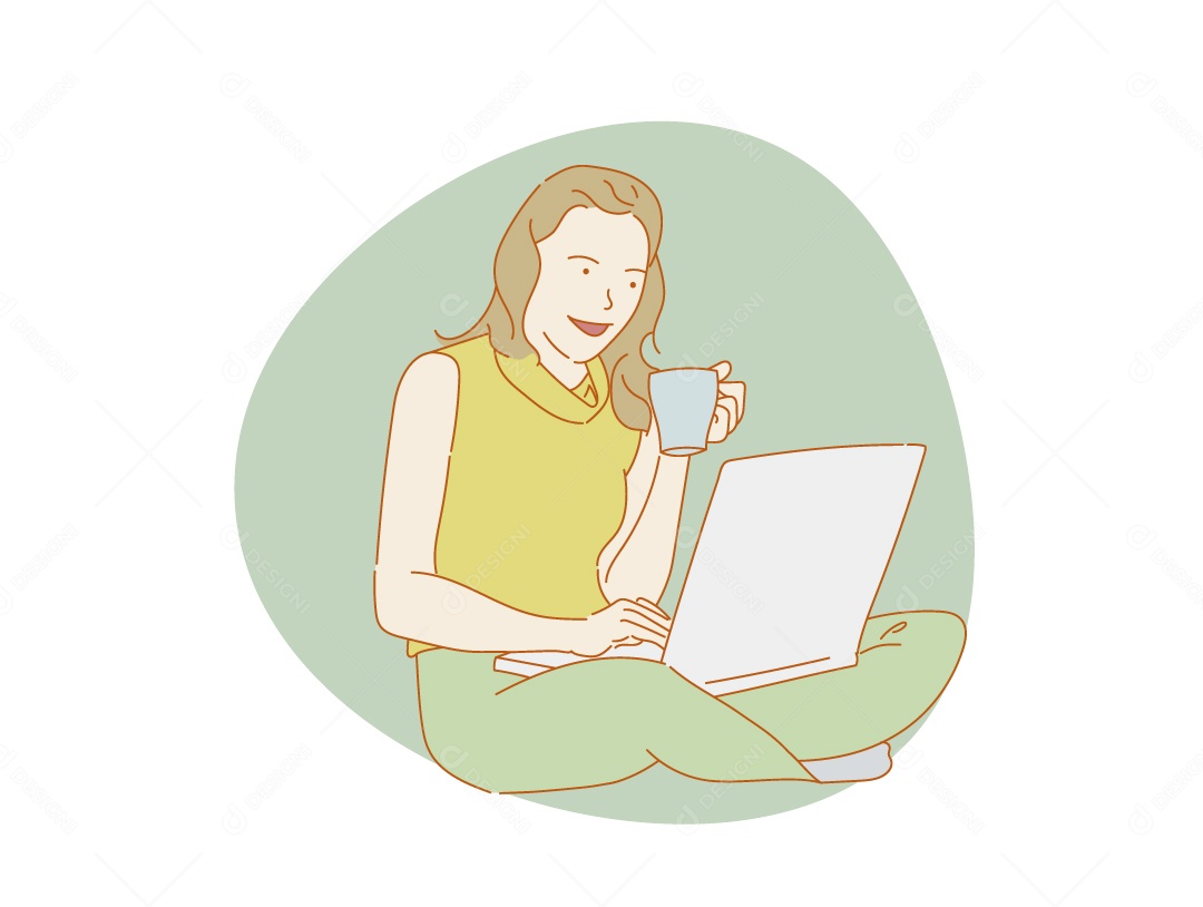 Mulher Usando Notebook Ilustração Vetor EPS