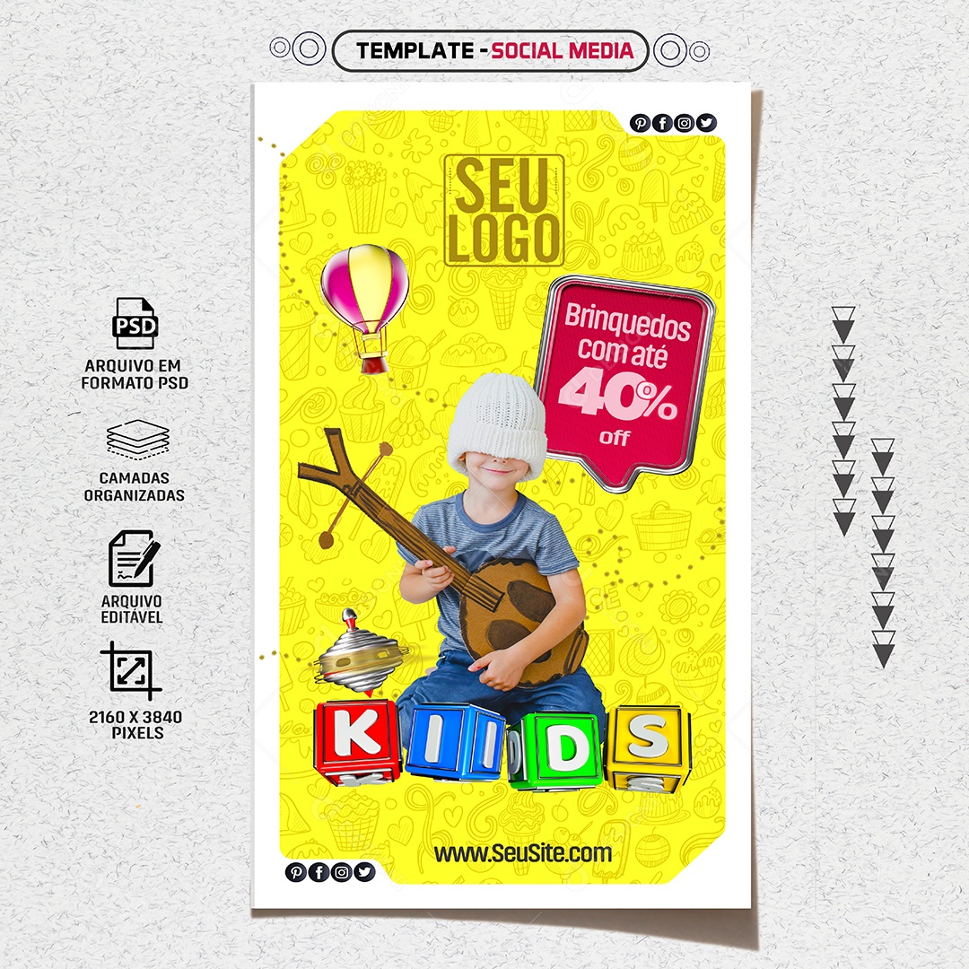 Social Media Story Kids Brinquedos Com 40% Off PSD Editável