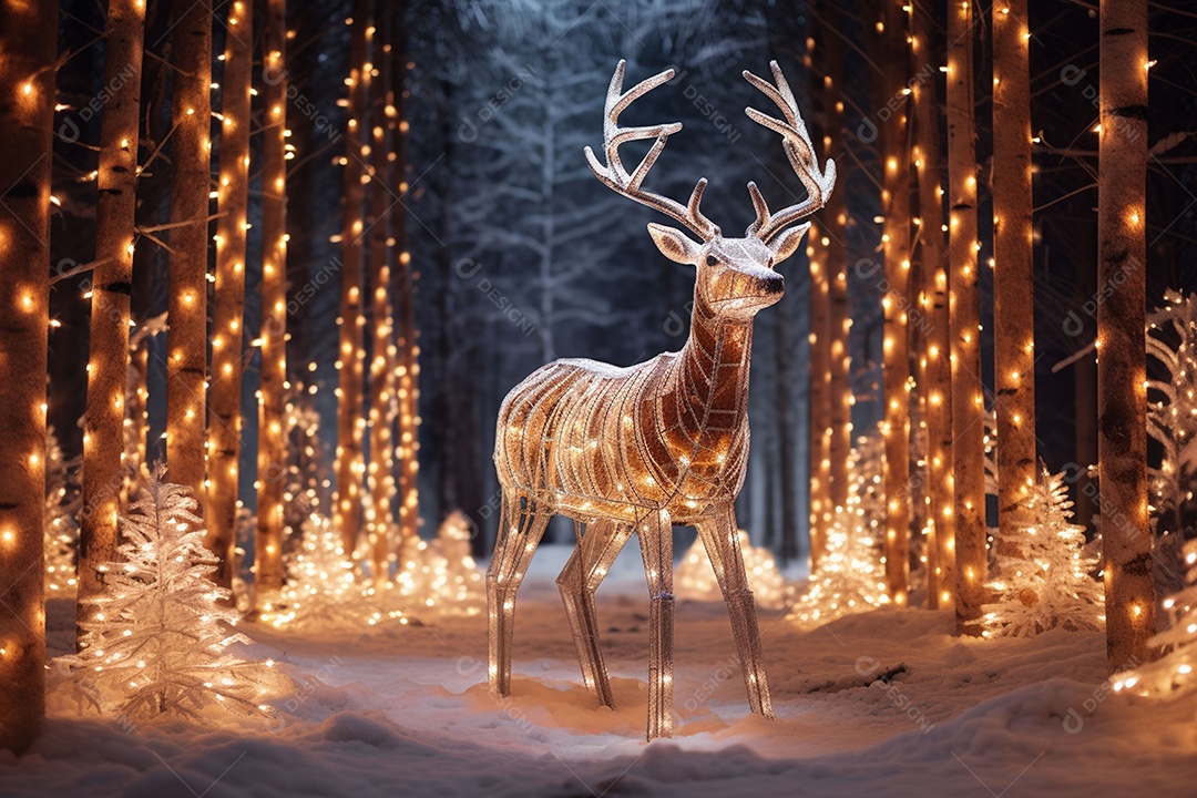 Lindos cervos e festival de natal em pinheiros com decoração espetacular
