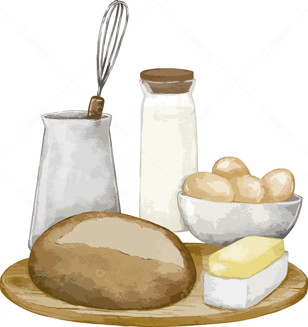 Ingredientes Para Pães Ilustração em Aquarela Vetor EPS
