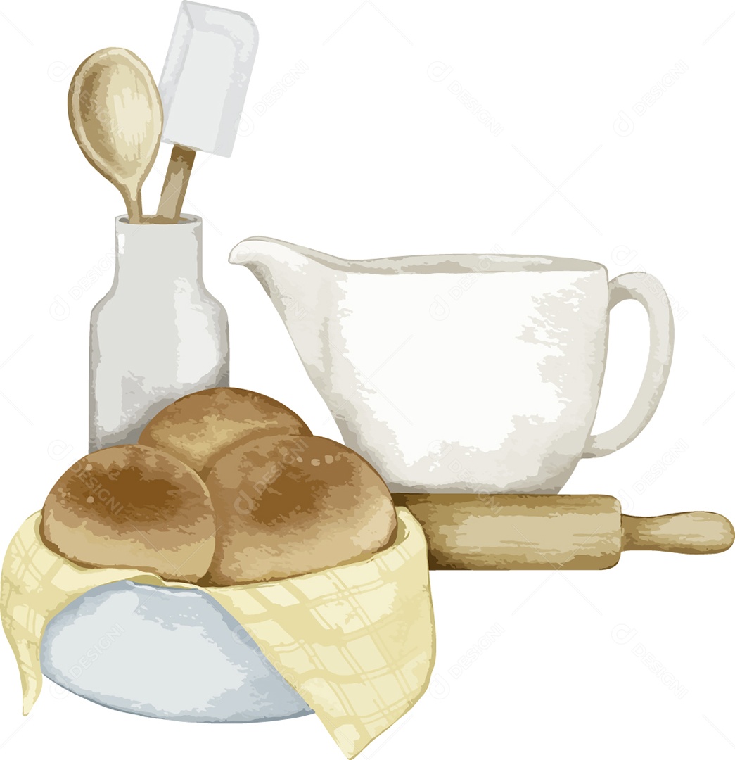 Utensílios de Padaria em Aquarela Vetor EPS