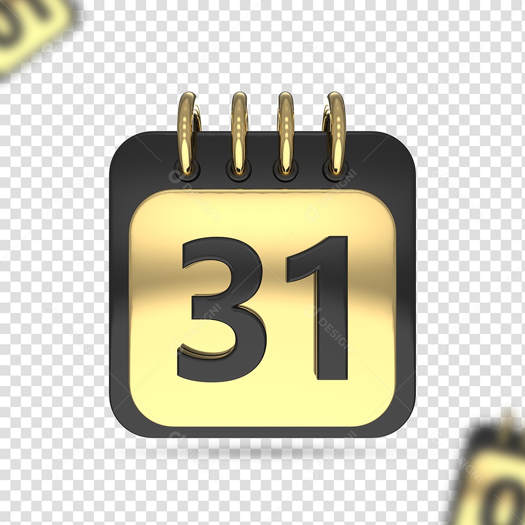 Calendário 31 Preto Dourado Elemento 3D para Composição PSD
