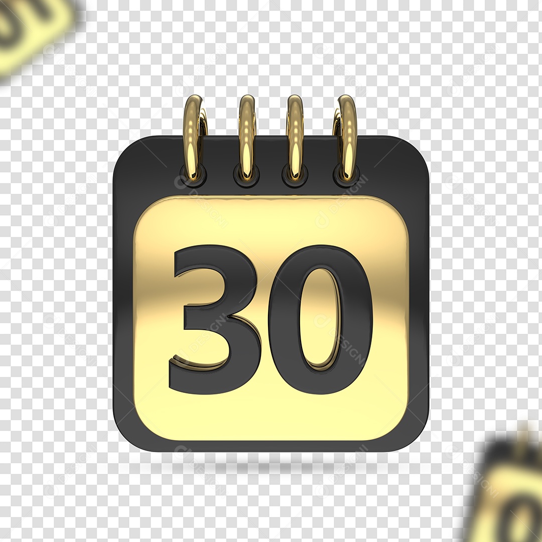 Calendário 30 Dourado Preto Elemento 3D para Composição PSD