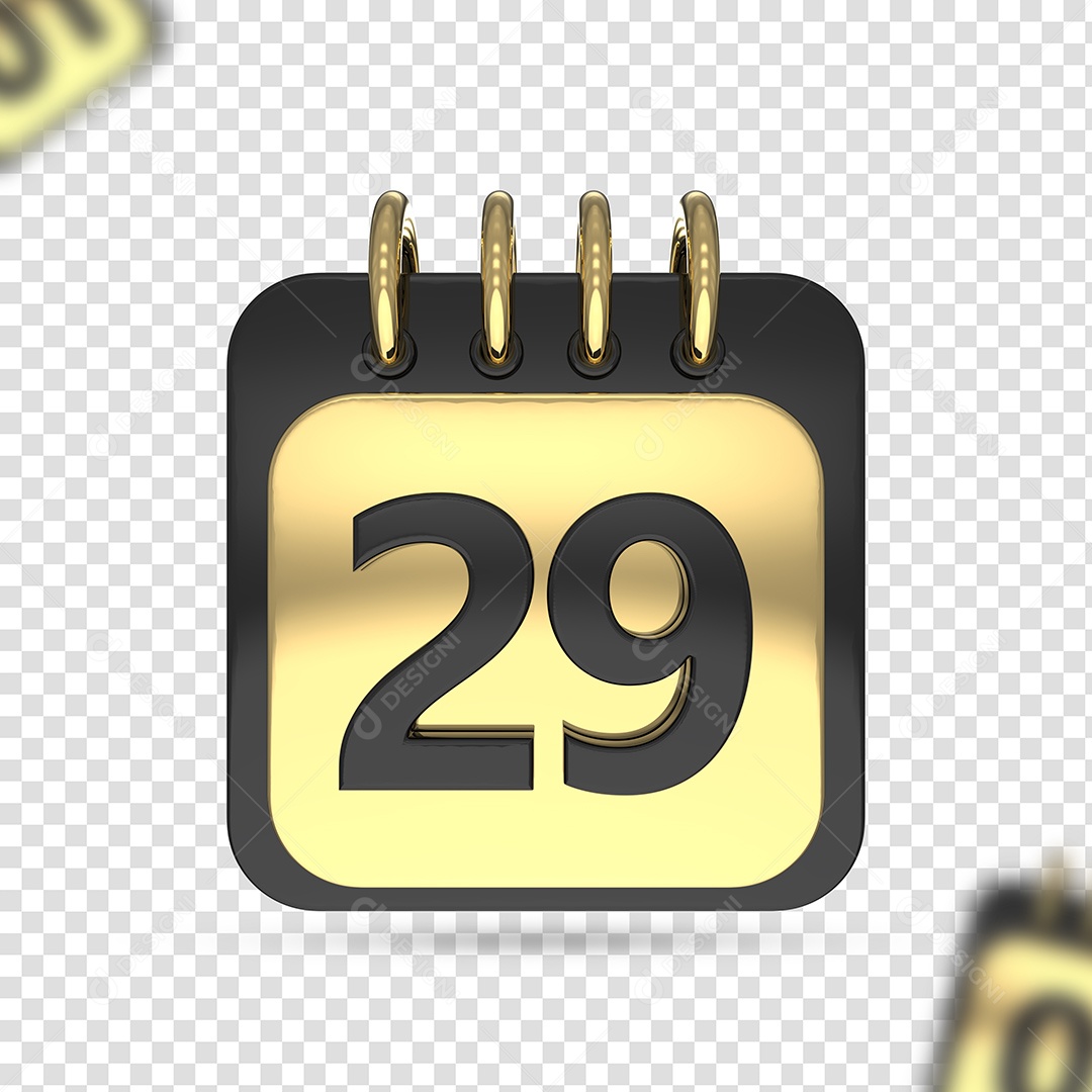 Elemento 3D Calendário Preto Dourado para Composição PSD