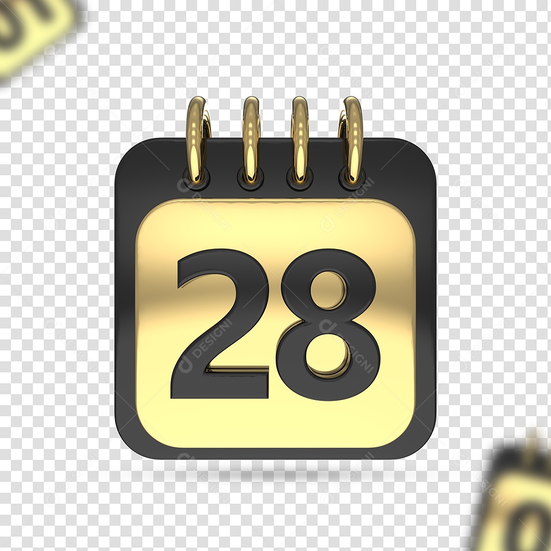 Elemento 3D Calendário 28 Dourado Preto para Composição PSD