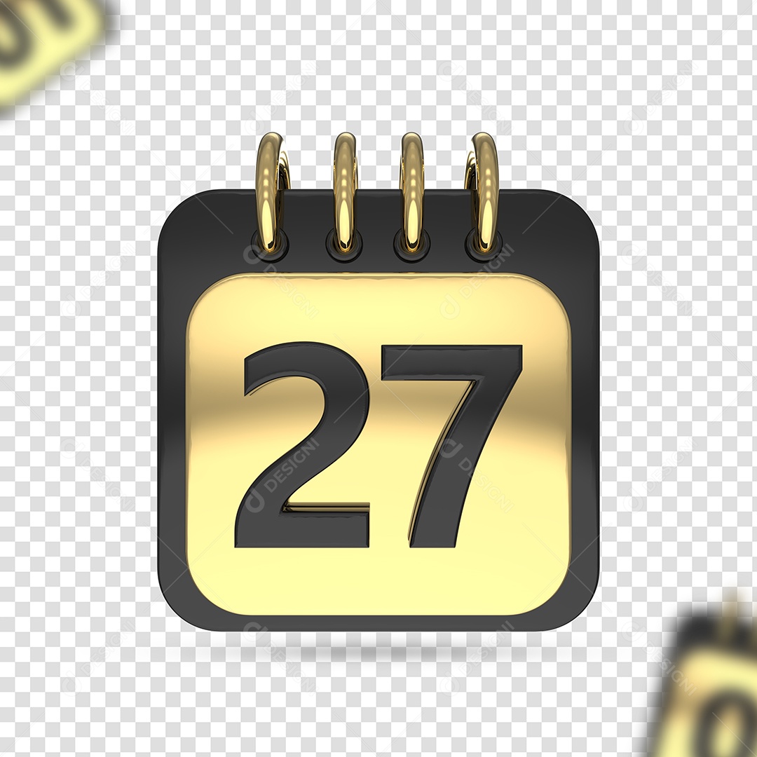 Calendário 27 Elemento 3D Dourado Preto para Composição PSD