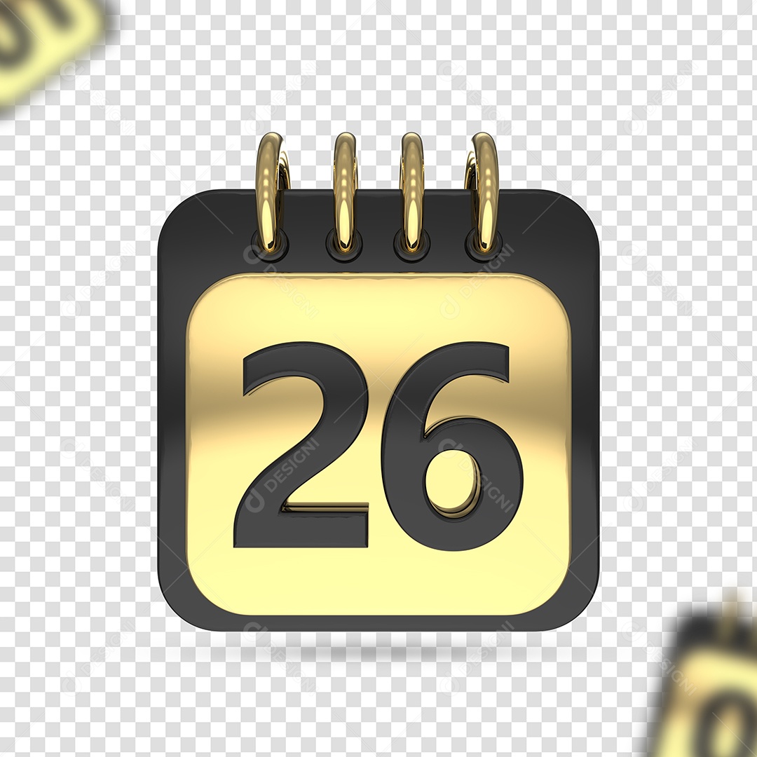 Calendário 26 Elemento 3D Preto Dourado para Composição PSD