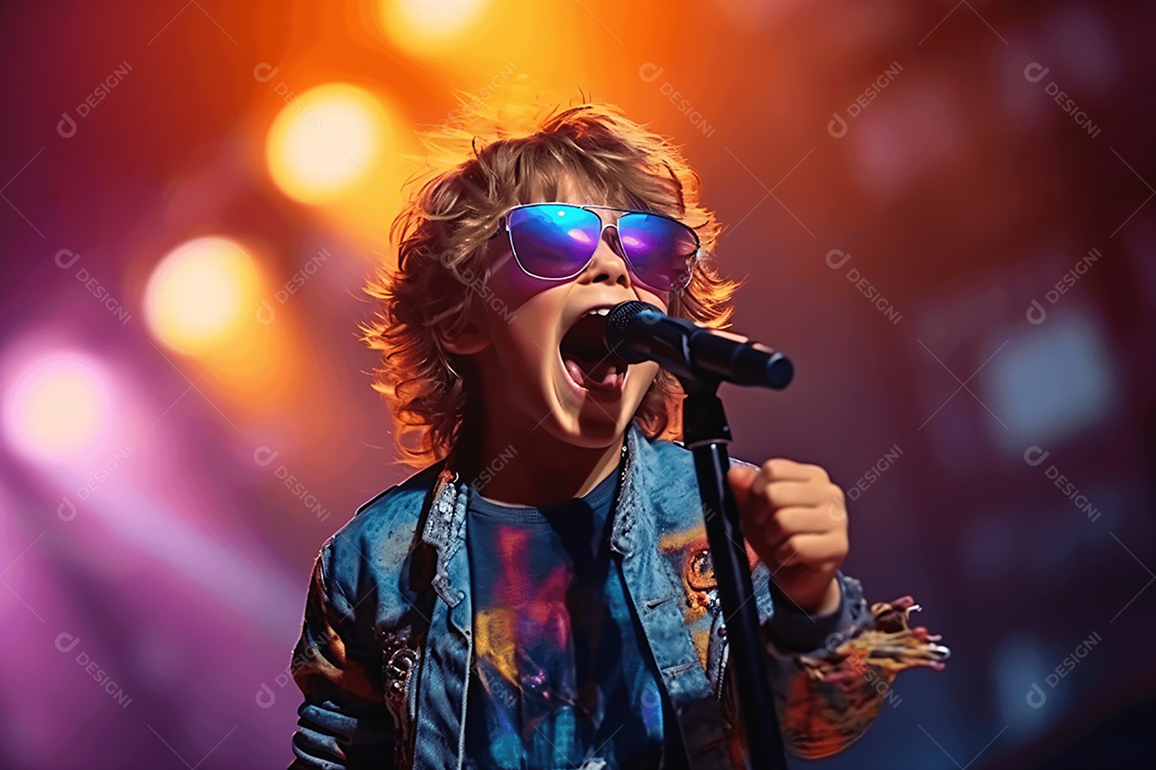 Crianças cantando em show de talentos