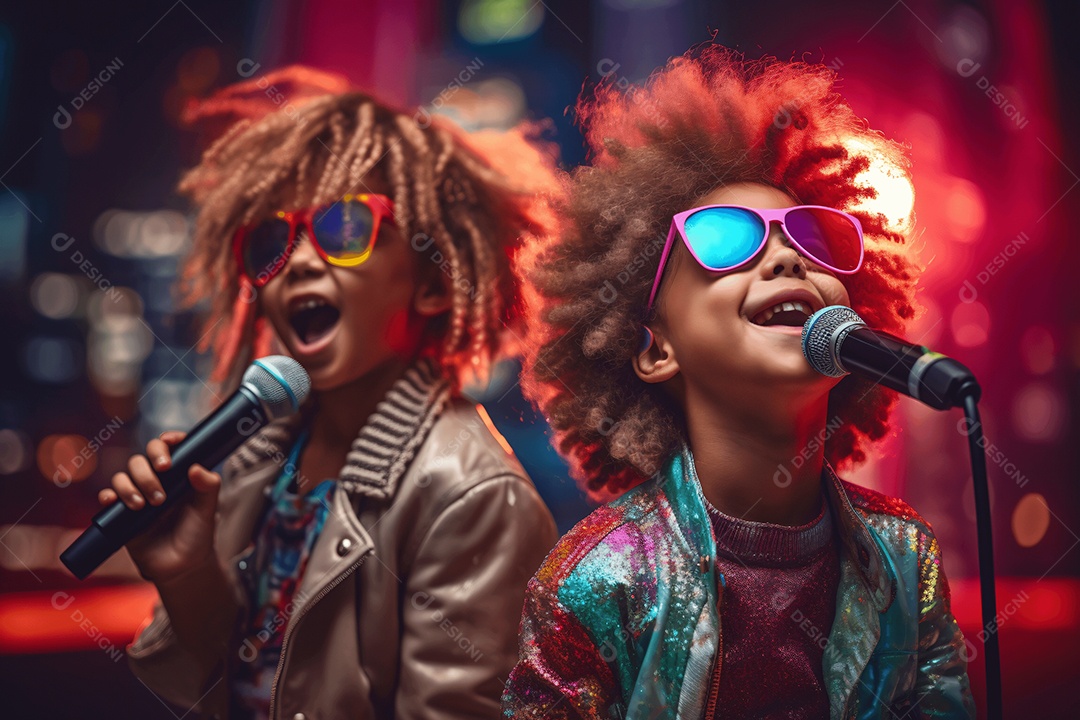 Crianças cantando em show de talentos