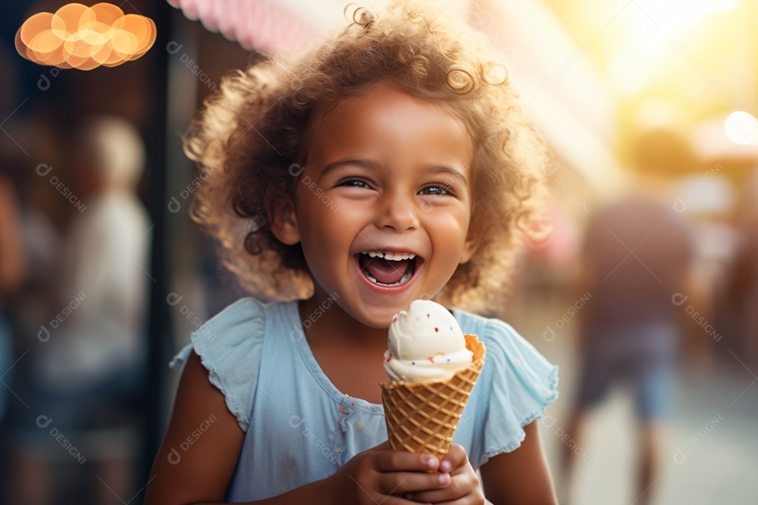 Linda criança tomando casquinha de sorvete